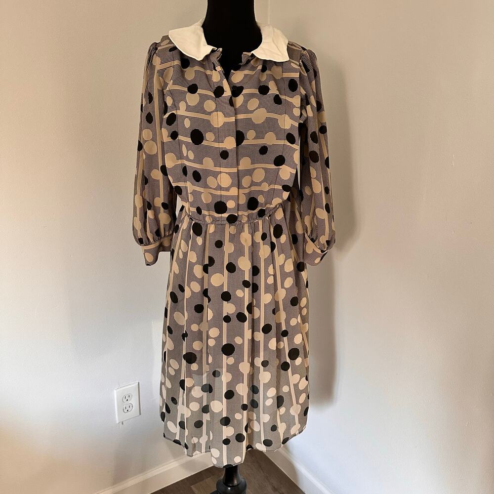R.E.O. Originals Vintage Polka Dot Dress 80s 90s Size 12 Secretary Black Cream